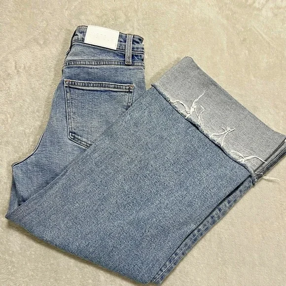 Pistola Lana Crop Wide Leg Cuff Snowcat Jeans 25P High Rise Raw Hem Petite - Picture 2 of 11